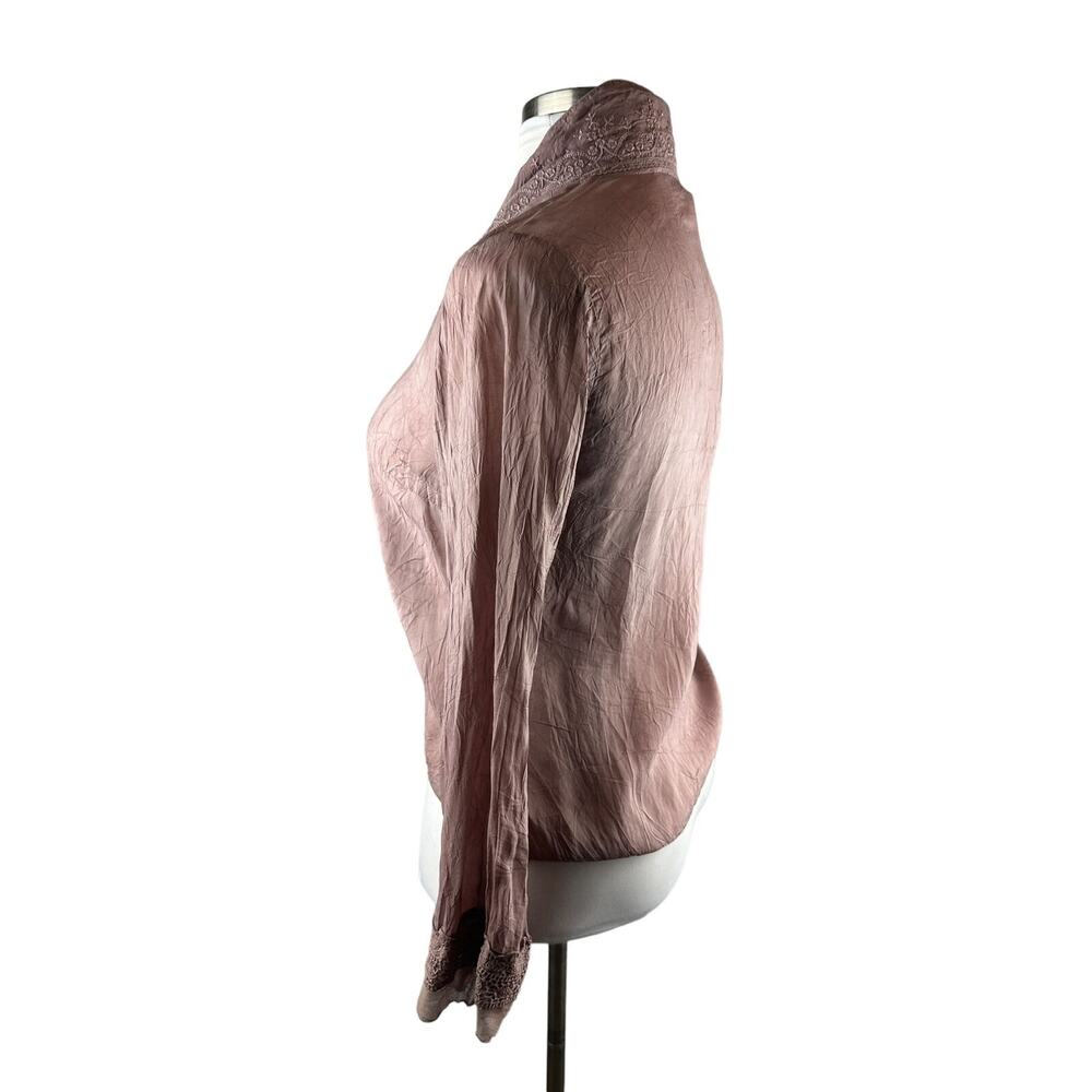 Johnny Was Embroidered Button Blouse Boho Crinkle Cotton Rayon Top Mauve Small - Picture 3 of 12